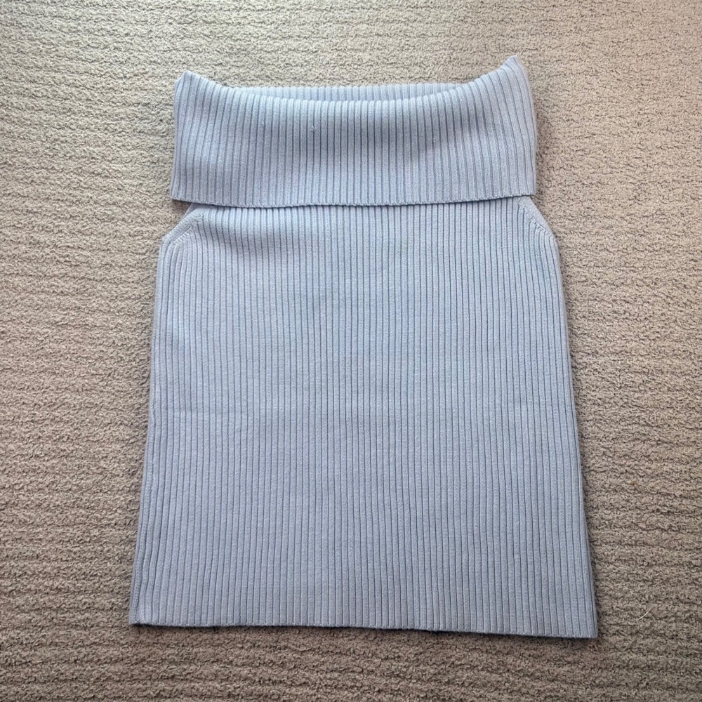 PrettyGarden NWT Off The Shoulder Ribbed Knit Top Blue‎ M Cottagecore Balletcore